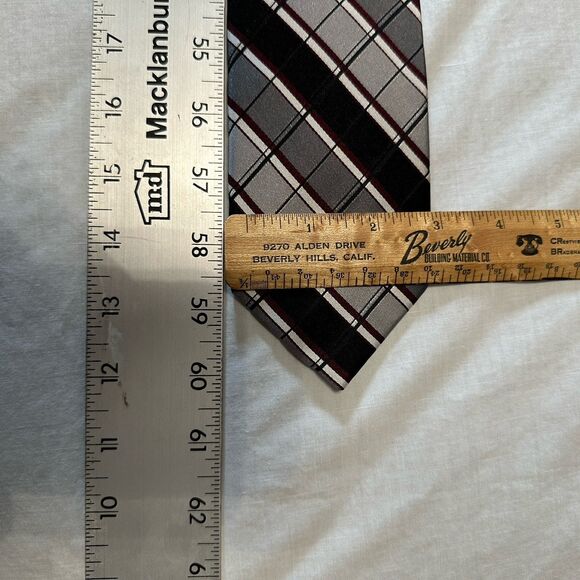 CORSINI Men's 7 Fold 100% Silk Tie Black Grey Burgundy Striped ~ Seven Fold Tie - Picture 5 of 11